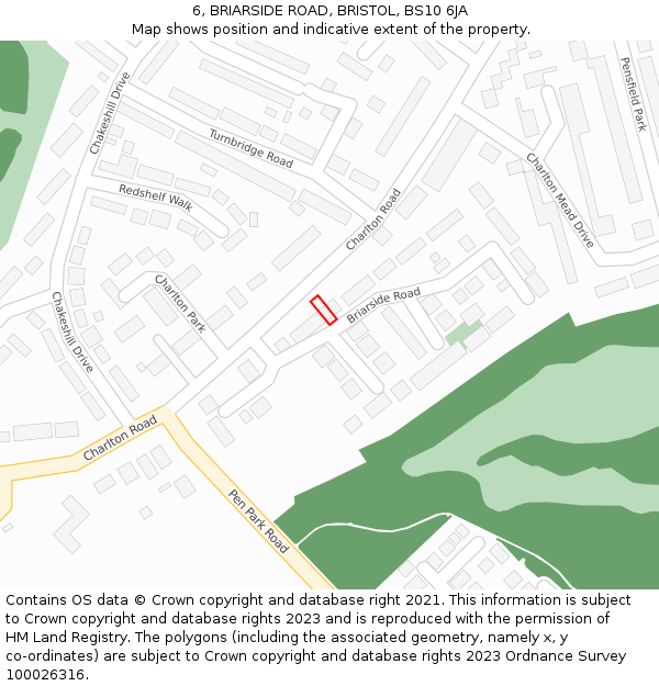 6, BRIARSIDE ROAD, BRISTOL, BS10 6JA: Location map and indicative extent of plot