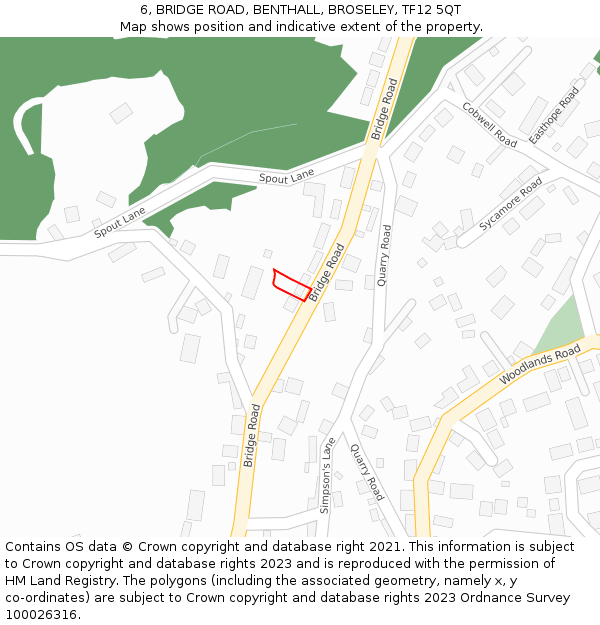 6, BRIDGE ROAD, BENTHALL, BROSELEY, TF12 5QT: Location map and indicative extent of plot
