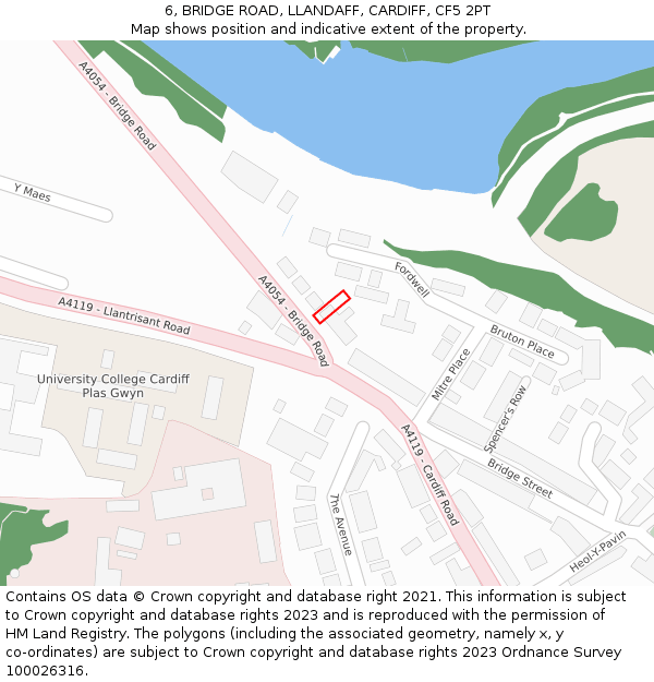 6, BRIDGE ROAD, LLANDAFF, CARDIFF, CF5 2PT: Location map and indicative extent of plot