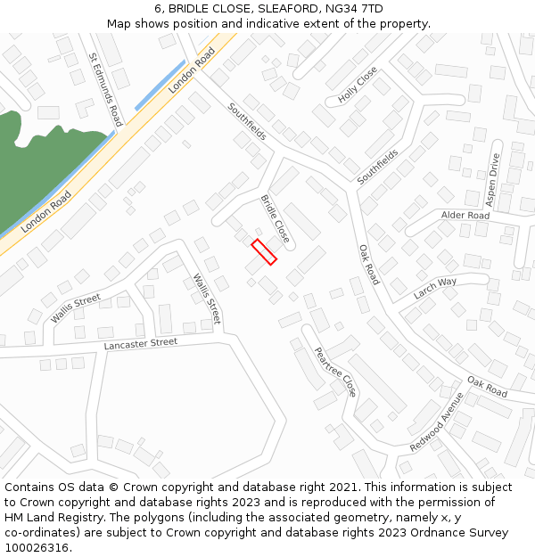 6, BRIDLE CLOSE, SLEAFORD, NG34 7TD: Location map and indicative extent of plot