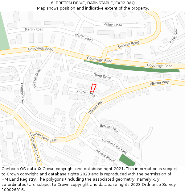 6, BRITTEN DRIVE, BARNSTAPLE, EX32 8AQ: Location map and indicative extent of plot