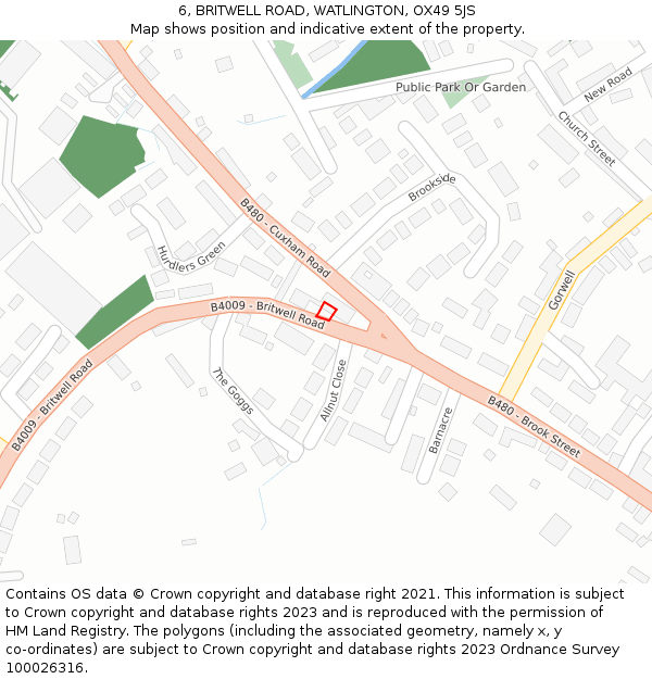 6, BRITWELL ROAD, WATLINGTON, OX49 5JS: Location map and indicative extent of plot