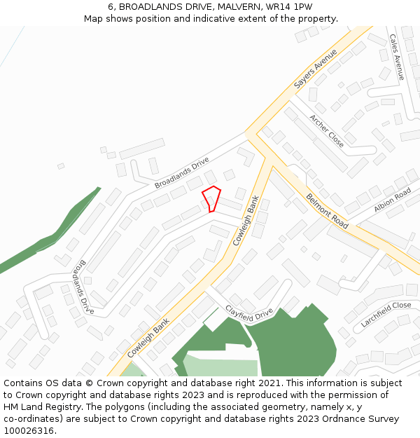 6, BROADLANDS DRIVE, MALVERN, WR14 1PW: Location map and indicative extent of plot