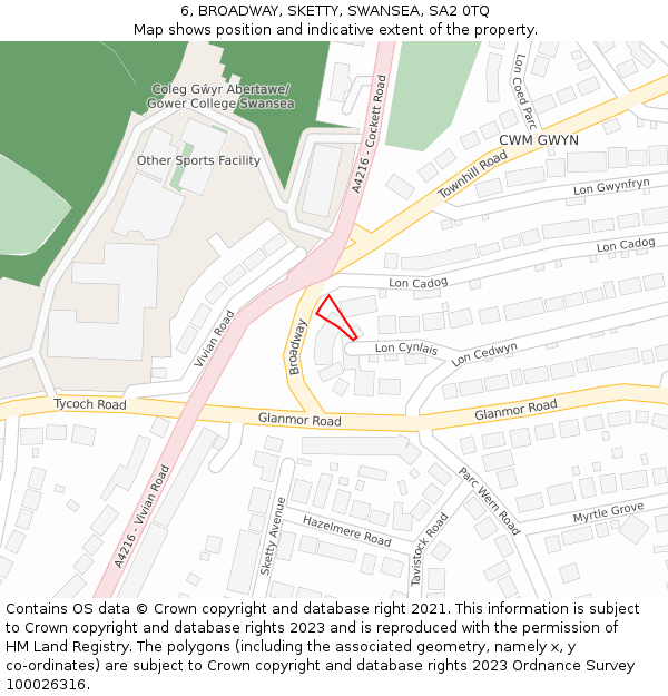 6, BROADWAY, SKETTY, SWANSEA, SA2 0TQ: Location map and indicative extent of plot