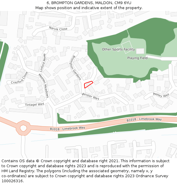 6, BROMPTON GARDENS, MALDON, CM9 6YU: Location map and indicative extent of plot