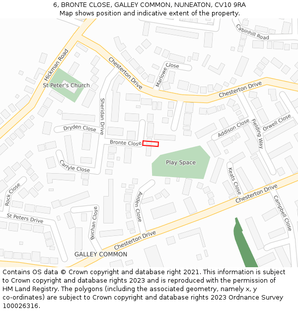 6, BRONTE CLOSE, GALLEY COMMON, NUNEATON, CV10 9RA: Location map and indicative extent of plot