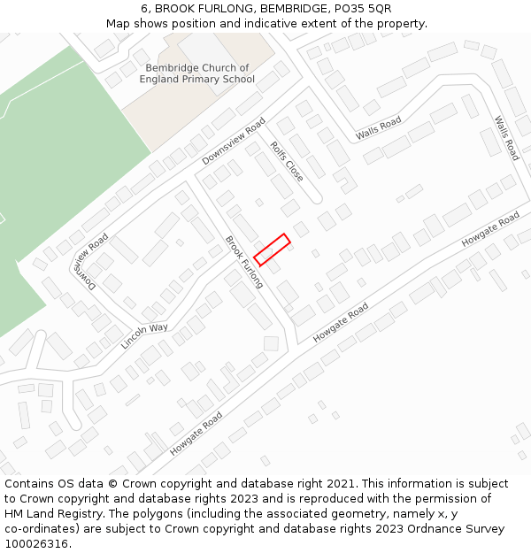 6, BROOK FURLONG, BEMBRIDGE, PO35 5QR: Location map and indicative extent of plot