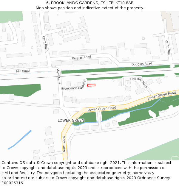 6, BROOKLANDS GARDENS, ESHER, KT10 8AR: Location map and indicative extent of plot