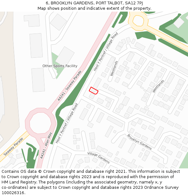 6, BROOKLYN GARDENS, PORT TALBOT, SA12 7PJ: Location map and indicative extent of plot