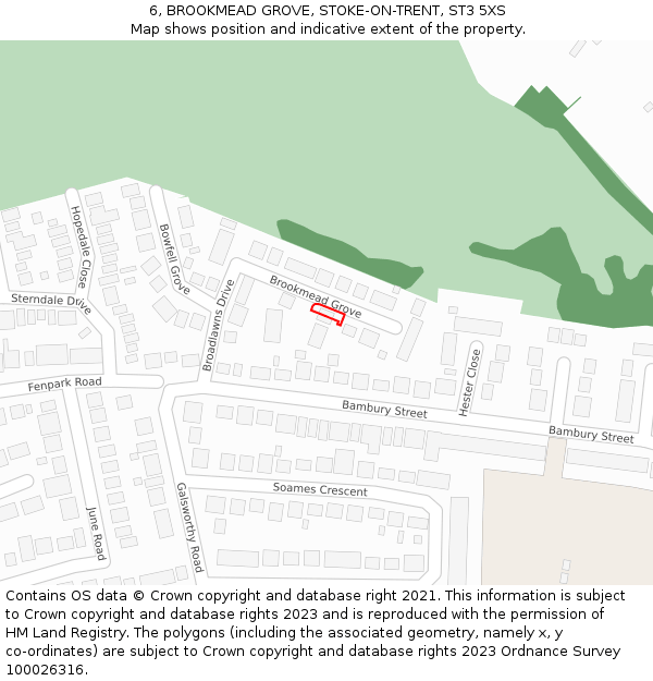6, BROOKMEAD GROVE, STOKE-ON-TRENT, ST3 5XS: Location map and indicative extent of plot