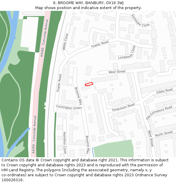 6, BROOME WAY, BANBURY, OX16 3WJ: Location map and indicative extent of plot