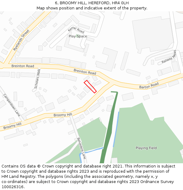 6, BROOMY HILL, HEREFORD, HR4 0LH: Location map and indicative extent of plot