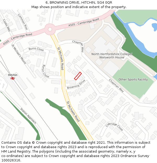 6, BROWNING DRIVE, HITCHIN, SG4 0QR: Location map and indicative extent of plot