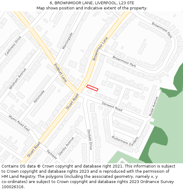 6, BROWNMOOR LANE, LIVERPOOL, L23 0TE: Location map and indicative extent of plot