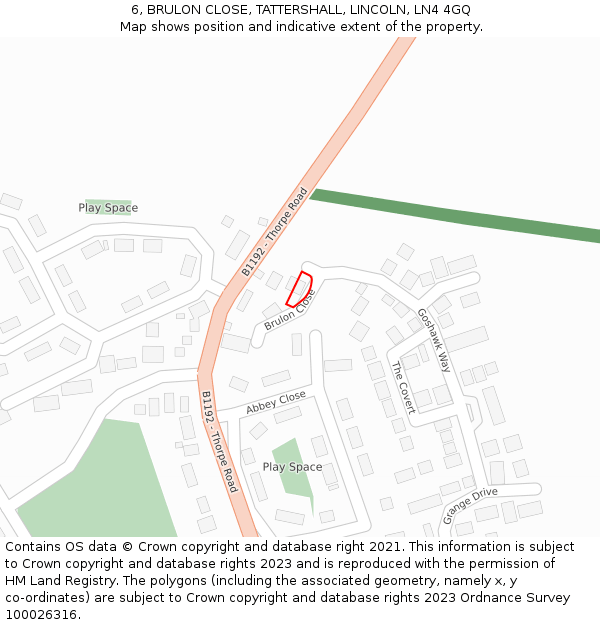 6, BRULON CLOSE, TATTERSHALL, LINCOLN, LN4 4GQ: Location map and indicative extent of plot