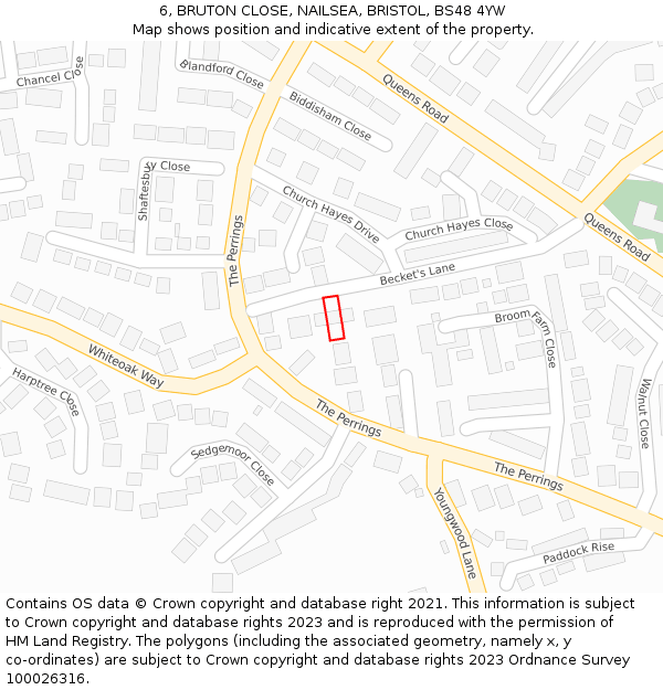 6, BRUTON CLOSE, NAILSEA, BRISTOL, BS48 4YW: Location map and indicative extent of plot