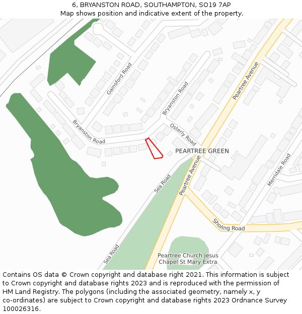 6, BRYANSTON ROAD, SOUTHAMPTON, SO19 7AP: Location map and indicative extent of plot