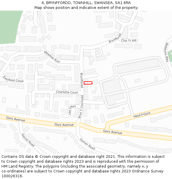 6, BRYNFFORDD, TOWNHILL, SWANSEA, SA1 6RA: Location map and indicative extent of plot