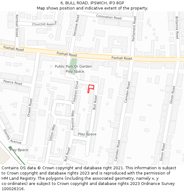 6, BULL ROAD, IPSWICH, IP3 8GP: Location map and indicative extent of plot