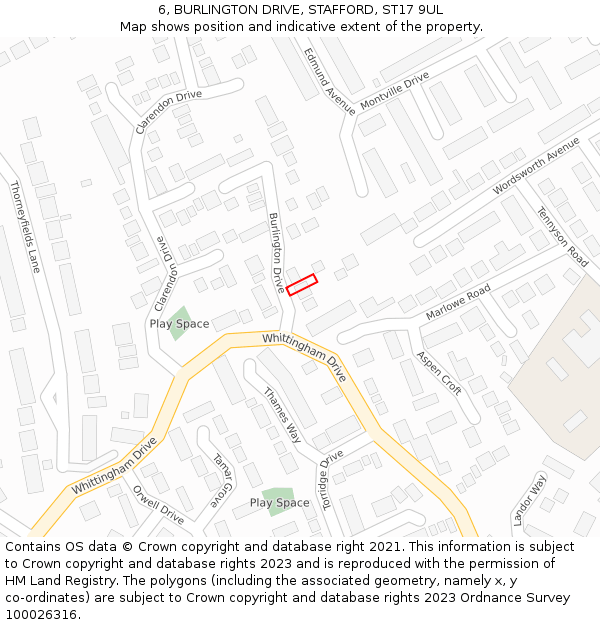 6, BURLINGTON DRIVE, STAFFORD, ST17 9UL: Location map and indicative extent of plot