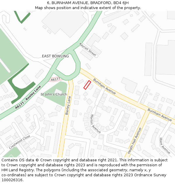 6, BURNHAM AVENUE, BRADFORD, BD4 6JH: Location map and indicative extent of plot