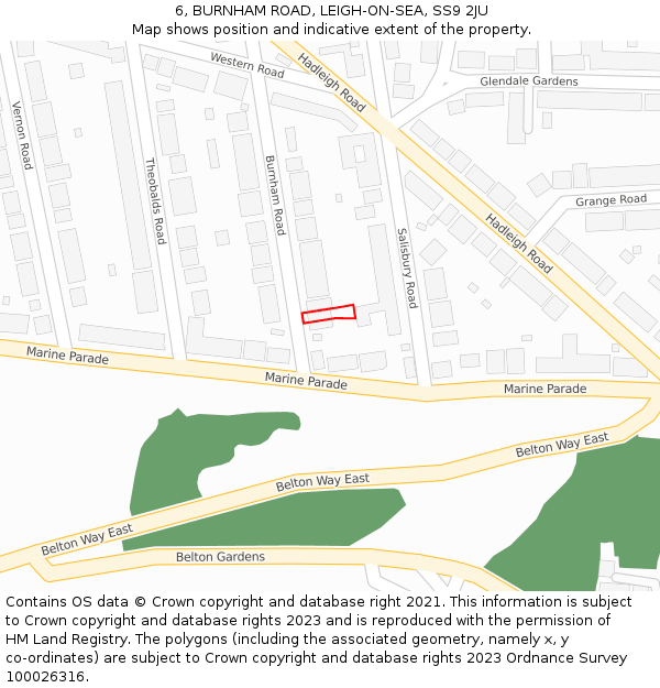 6, BURNHAM ROAD, LEIGH-ON-SEA, SS9 2JU: Location map and indicative extent of plot