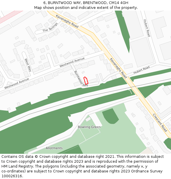 6, BURNTWOOD WAY, BRENTWOOD, CM14 4GH: Location map and indicative extent of plot