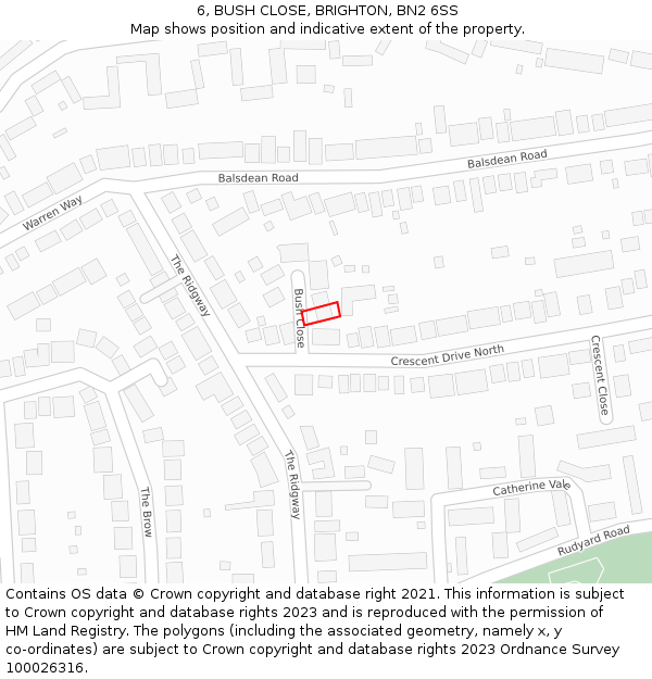 6, BUSH CLOSE, BRIGHTON, BN2 6SS: Location map and indicative extent of plot