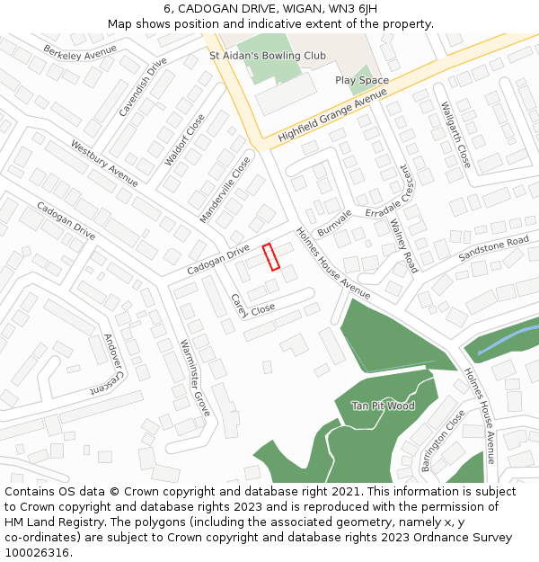 6, CADOGAN DRIVE, WIGAN, WN3 6JH: Location map and indicative extent of plot