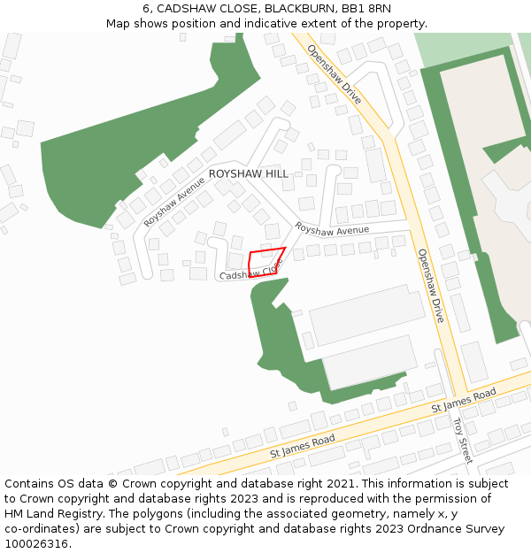 6, CADSHAW CLOSE, BLACKBURN, BB1 8RN: Location map and indicative extent of plot