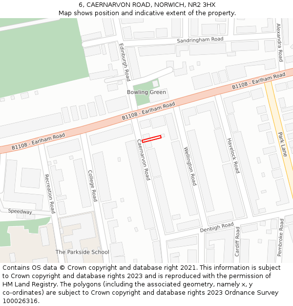 6, CAERNARVON ROAD, NORWICH, NR2 3HX: Location map and indicative extent of plot