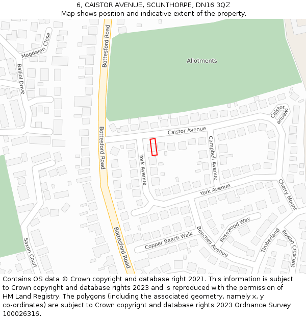 6, CAISTOR AVENUE, SCUNTHORPE, DN16 3QZ: Location map and indicative extent of plot