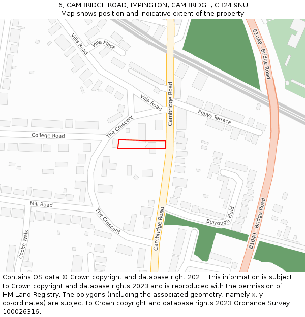 6, CAMBRIDGE ROAD, IMPINGTON, CAMBRIDGE, CB24 9NU: Location map and indicative extent of plot