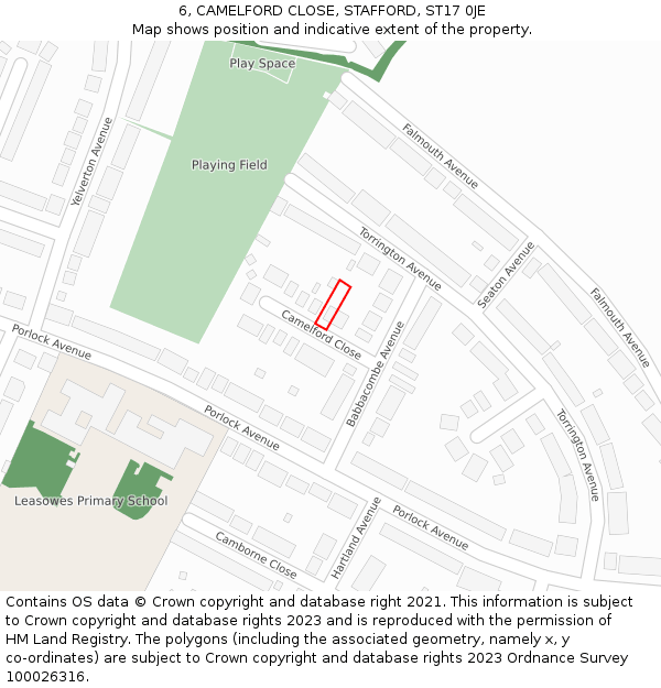 6, CAMELFORD CLOSE, STAFFORD, ST17 0JE: Location map and indicative extent of plot