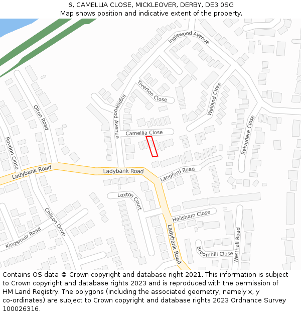 6, CAMELLIA CLOSE, MICKLEOVER, DERBY, DE3 0SG: Location map and indicative extent of plot