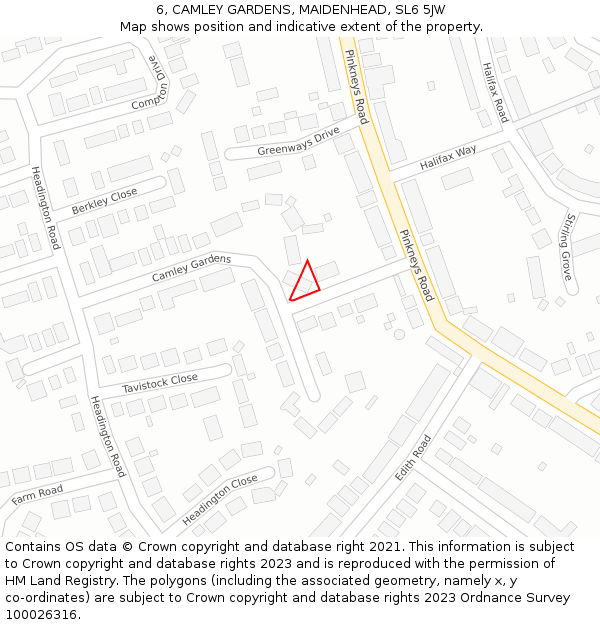 6, CAMLEY GARDENS, MAIDENHEAD, SL6 5JW: Location map and indicative extent of plot