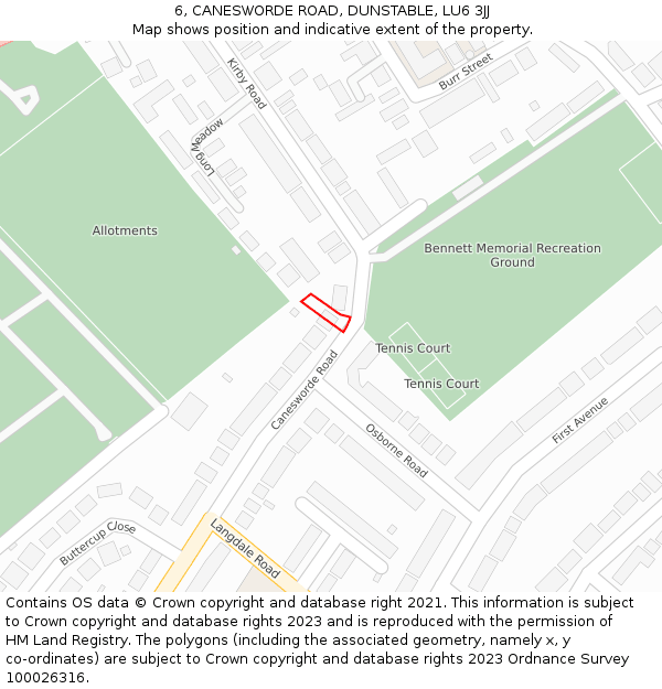 6, CANESWORDE ROAD, DUNSTABLE, LU6 3JJ: Location map and indicative extent of plot