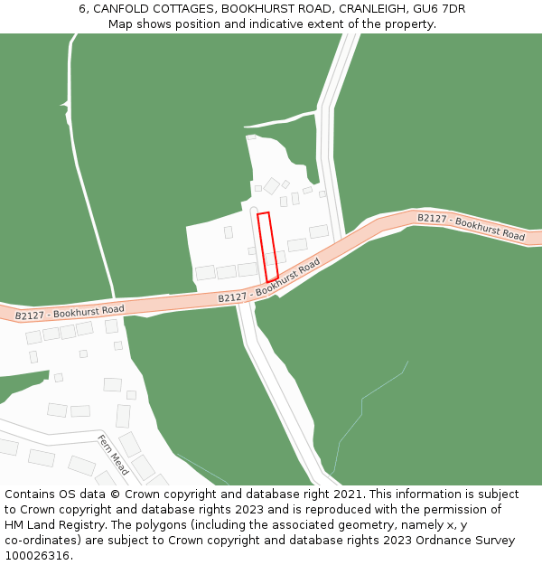 6, CANFOLD COTTAGES, BOOKHURST ROAD, CRANLEIGH, GU6 7DR: Location map and indicative extent of plot