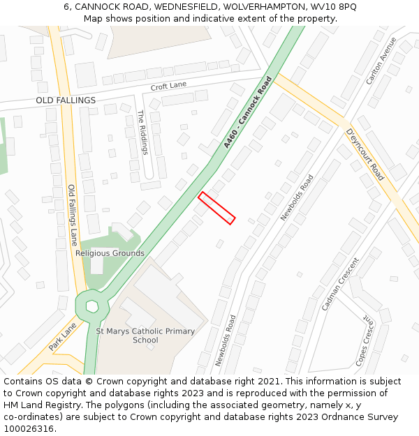 6, CANNOCK ROAD, WEDNESFIELD, WOLVERHAMPTON, WV10 8PQ: Location map and indicative extent of plot