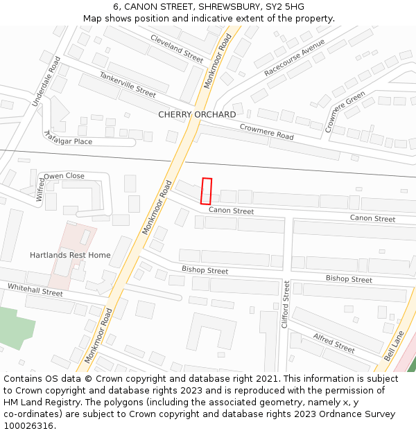 6, CANON STREET, SHREWSBURY, SY2 5HG: Location map and indicative extent of plot