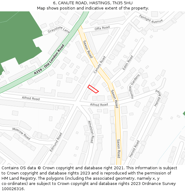 6, CANUTE ROAD, HASTINGS, TN35 5HU: Location map and indicative extent of plot