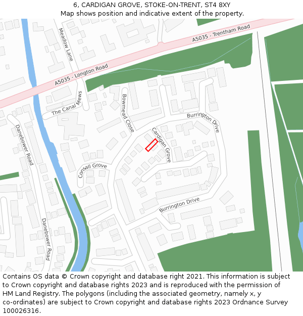 6, CARDIGAN GROVE, STOKE-ON-TRENT, ST4 8XY: Location map and indicative extent of plot