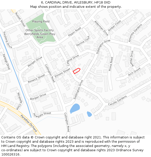 6, CARDINAL DRIVE, AYLESBURY, HP18 0XD: Location map and indicative extent of plot