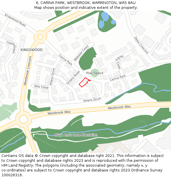 6, CARINA PARK, WESTBROOK, WARRINGTON, WA5 8AU: Location map and indicative extent of plot