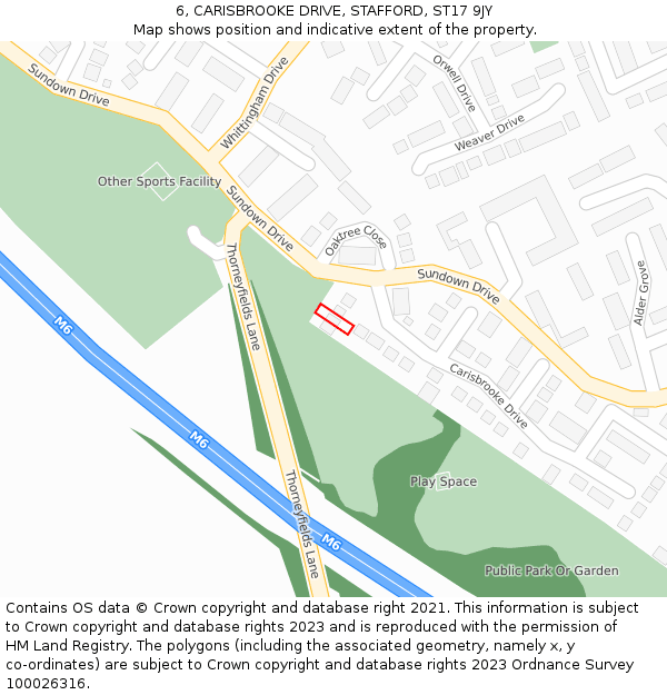 6, CARISBROOKE DRIVE, STAFFORD, ST17 9JY: Location map and indicative extent of plot