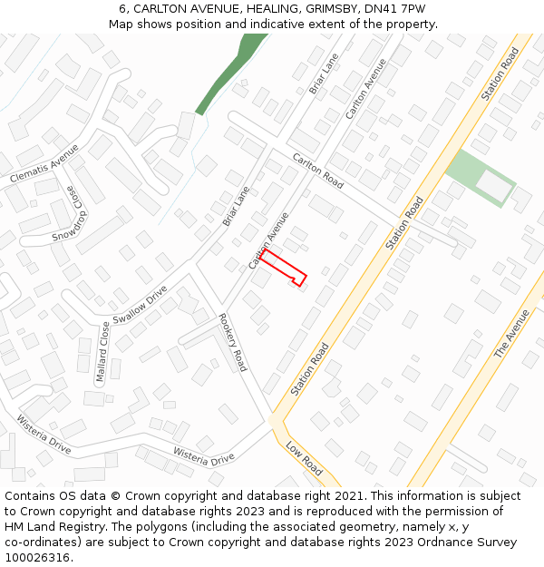6, CARLTON AVENUE, HEALING, GRIMSBY, DN41 7PW: Location map and indicative extent of plot