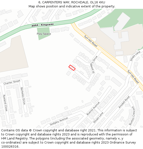 6, CARPENTERS WAY, ROCHDALE, OL16 4XU: Location map and indicative extent of plot