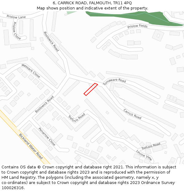 6, CARRICK ROAD, FALMOUTH, TR11 4PQ: Location map and indicative extent of plot