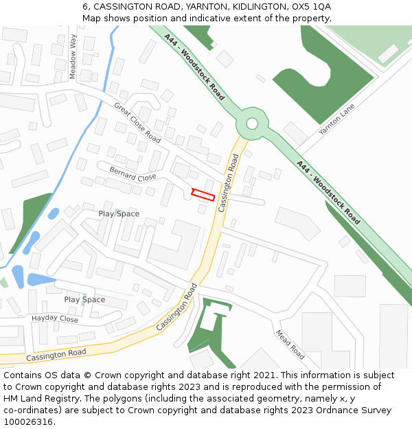 6, CASSINGTON ROAD, YARNTON, KIDLINGTON, OX5 1QA: Location map and indicative extent of plot