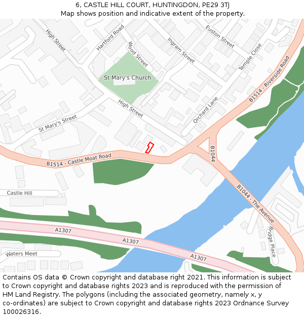 6, CASTLE HILL COURT, HUNTINGDON, PE29 3TJ: Location map and indicative extent of plot